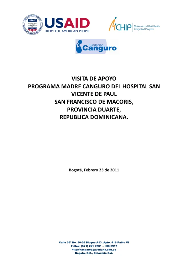 Final Report: Visita de Apoyo al Programa Madre Canguro del Hospital San Vicente de Paul