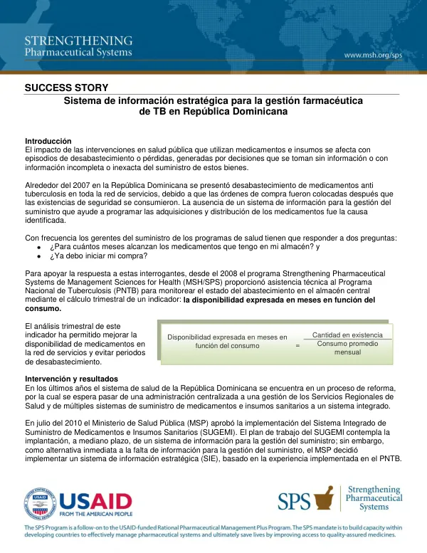Sistema de información estratégica para la gestión farmacéutica de TB en República Dominicana