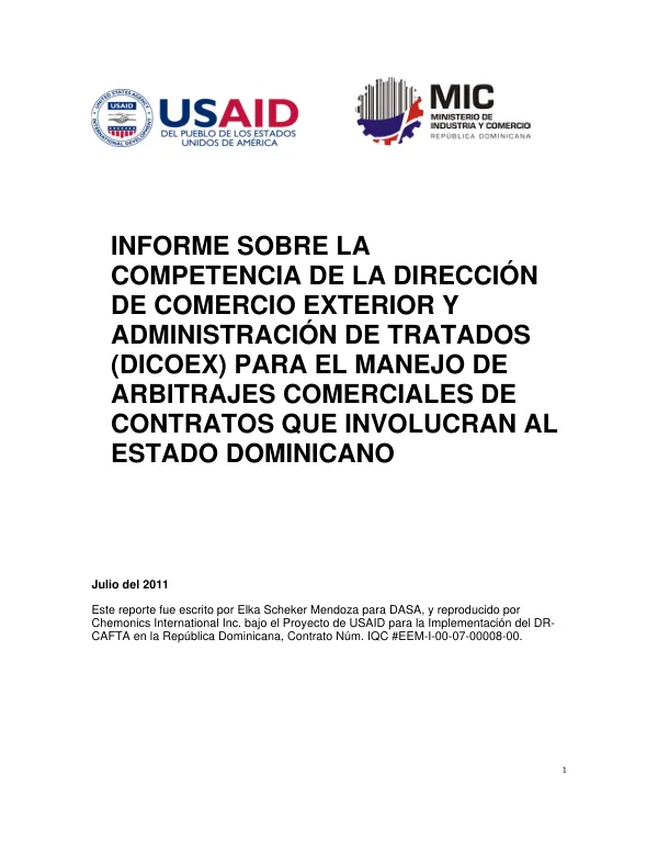 Competencia de la Dirección de Comercio Exterior y Administración de Tratados (DICOEX) para el manejo de arbitrajes comerciales de contratos que involucran al Estado Dominicano