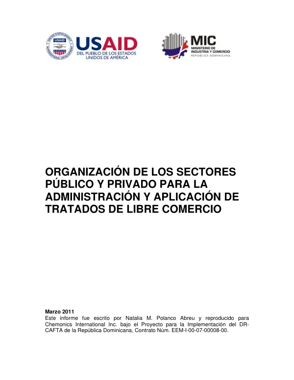 Organización de los Sectores Público y Privado para la Administración y Aplicación de Tratados de Libre Comercio