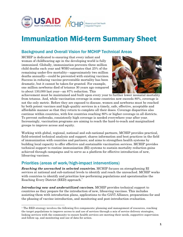 Immunization Mid-term Summary Sheet