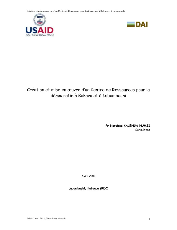 Création et mise en œuvre d’un Centre de Ressources pour la démocratie à Bukavu et à Lubumbashi