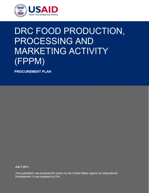 DRC Food Production, Processing and Marketing Activity (FPPM) Procurement Plan