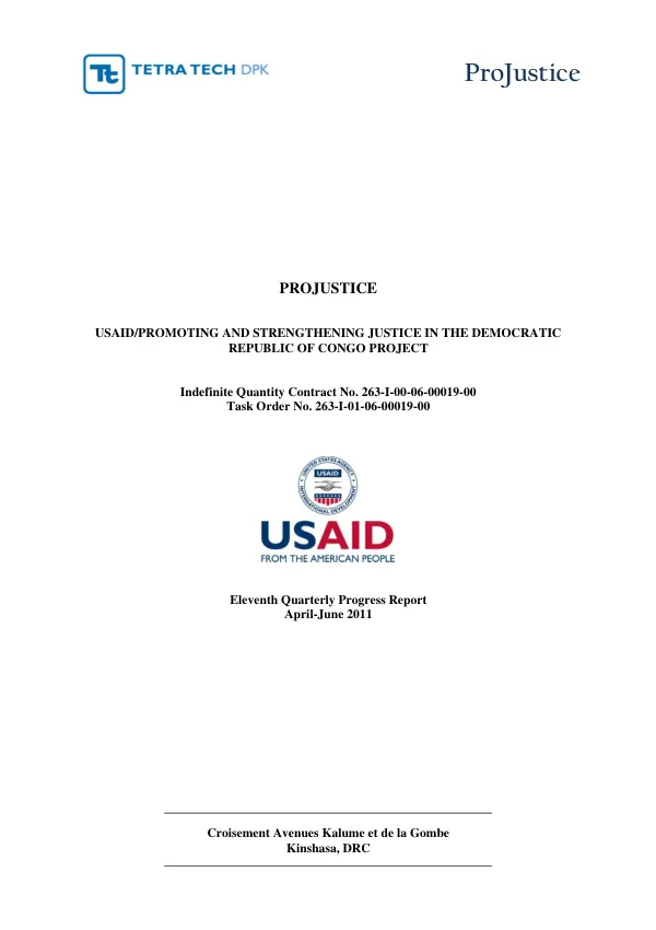 Eleventh Quarterly Progress Report: USAID/PROMOTING AND STRENGTHENING JUSTICE IN THE DEMOCRATIC REPUBLIC OF CONGO PROJECT