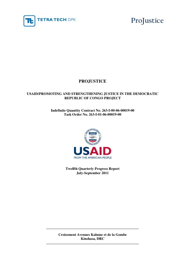 Twelfth Quarterly Progress Report: USAID/PROMOTING AND STRENGTHENING JUSTICE IN THE DEMOCRATIC REPUBLIC OF CONGO PROJECT