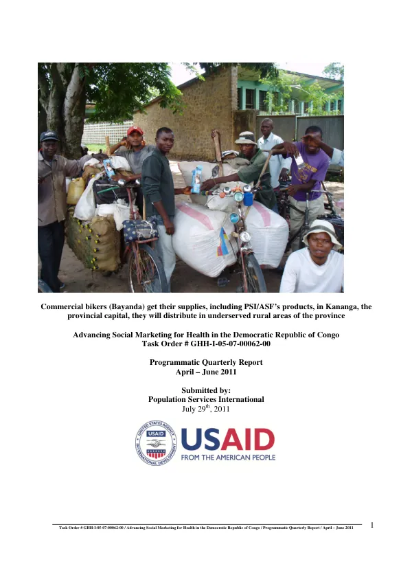 Advancing Social Marketing for Health in the Democratic Republic of Congo: Programmatic Quarterly Report Q3 FY11