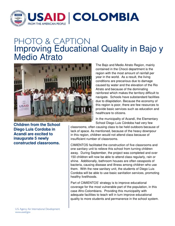 Improving Educational Quality in Bajo y Medio Atrato