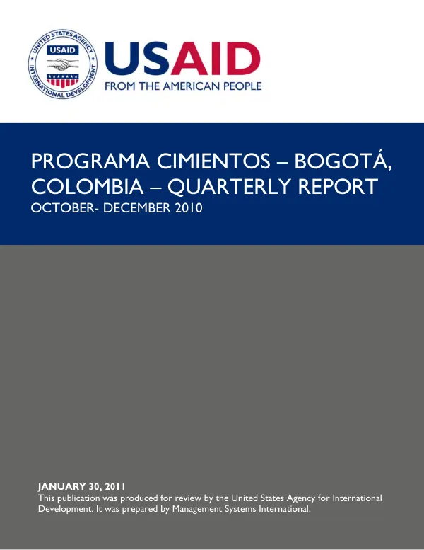 Quarterly Report: Colombia Regional Governance & Consolidation Program