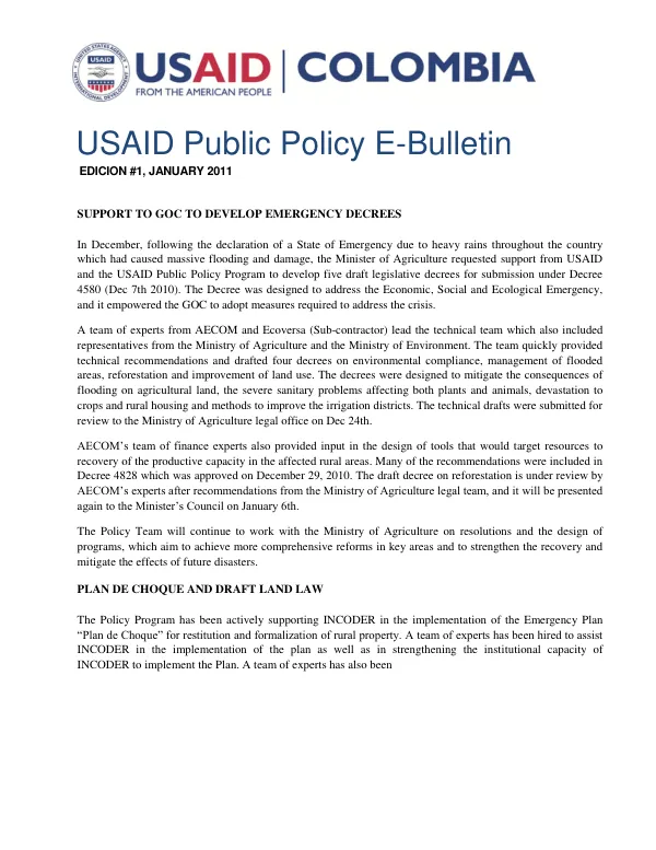 USAID Public Policy E-Bulletin EDICION #1, January 2011