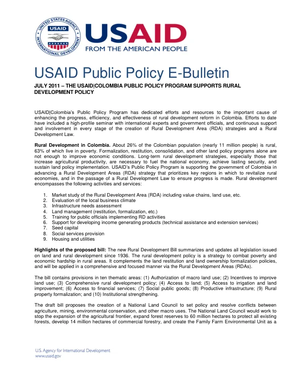 USAID|Colombia Public Policy Program Supports Rural Development Policy