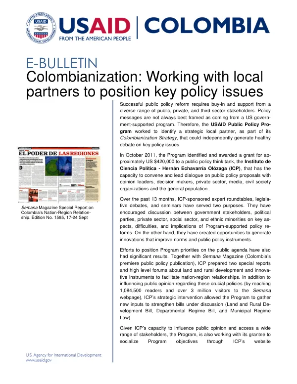 Colombianization: Working with local partners to position key policy issues