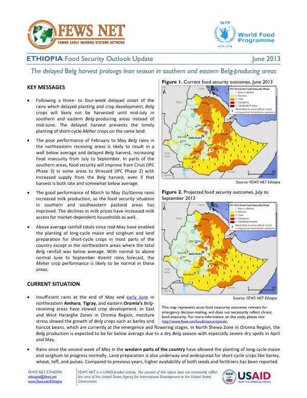 Ethiopia food security outlook update, June 2013