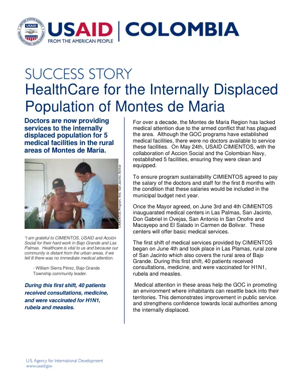 HealthCare for the Internally Displaced Population of Montes de Maria