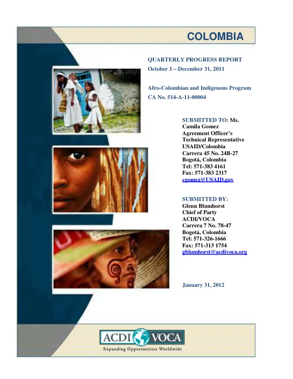 Quarterly Progress Report: Afro-Colombian and Indigenous Program