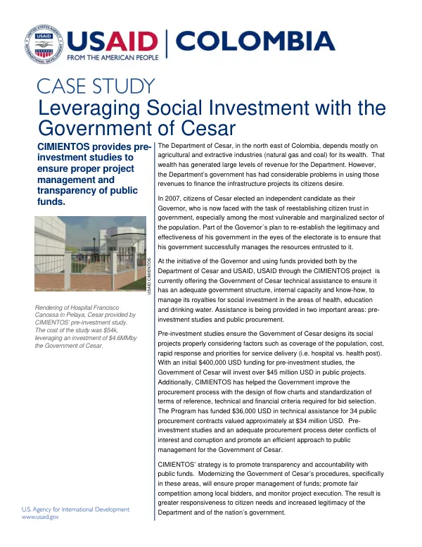 Leveraging Social Investment with the Government of Cesar