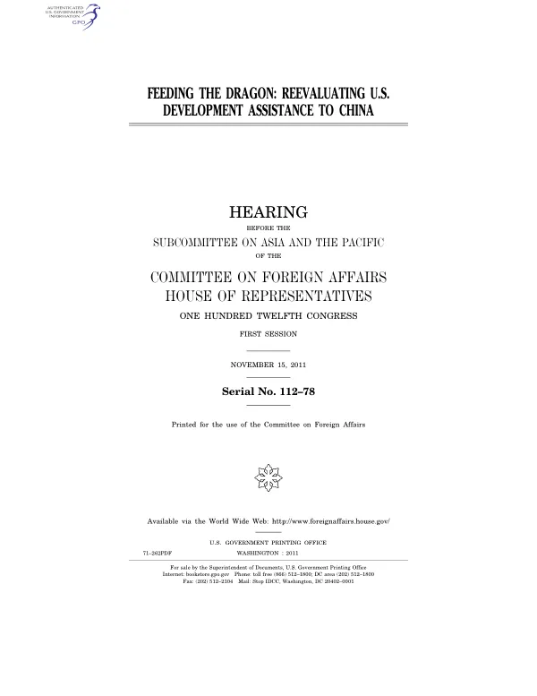 Feeding the Dragon: Reevaluating U.S. Development Assistance to China