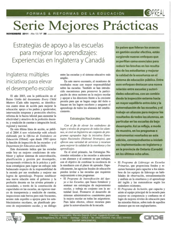Estrategias de apoyo a las escuelas para mejorar los aprendizajes: Experiencias en Inglaterra y Canadá