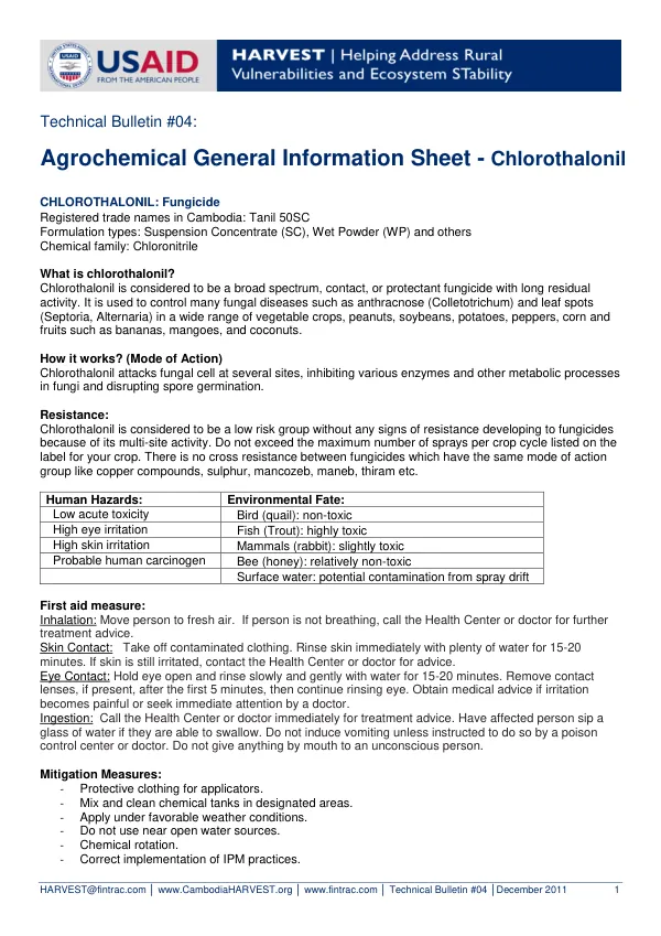 Technical Bulletin #04: Agrochemical General Information Sheet - Chlorothalonil