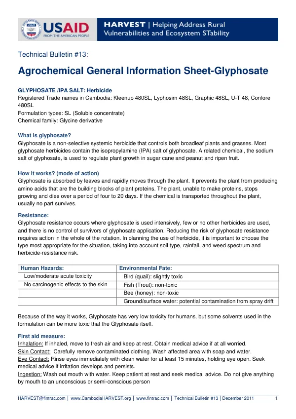 Agrochemical General Information Sheet - Glyphosate