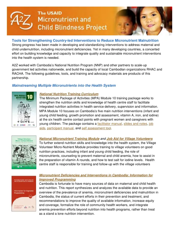 Tools for Strengthening Country-led Interventions to Reduce Micronutrient Malnutrition