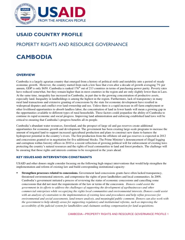 Cambodia—Property Rights and Resource Governance Profile