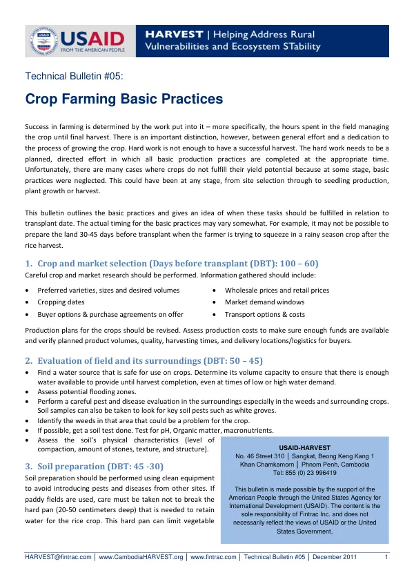 Crop Farming Basic Practices - Technical Bulletin #05