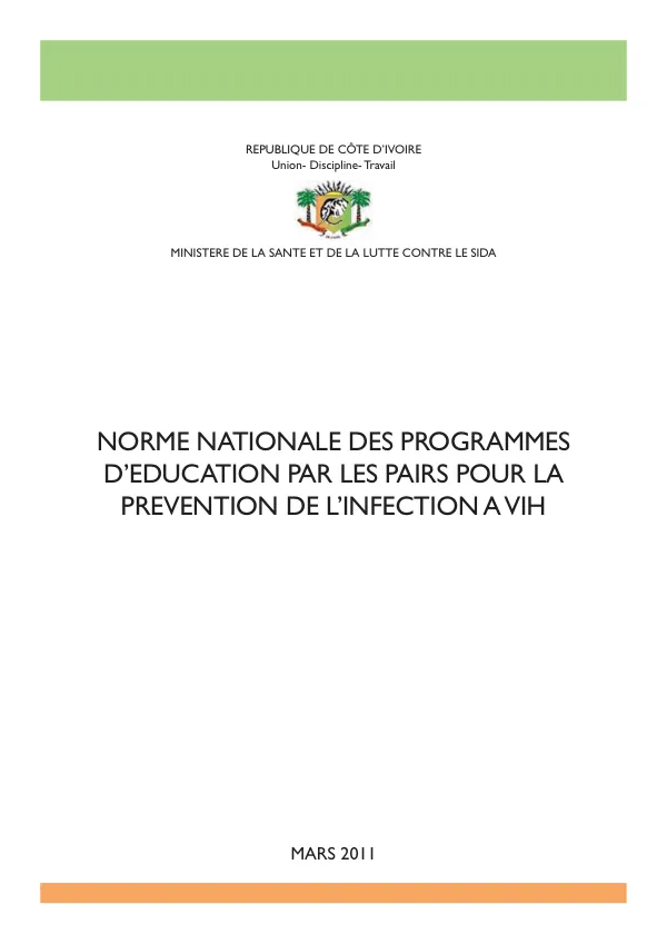 Norme Nationale des programmes d’éducation par les pairs pour la prévention de l’infection à VIH