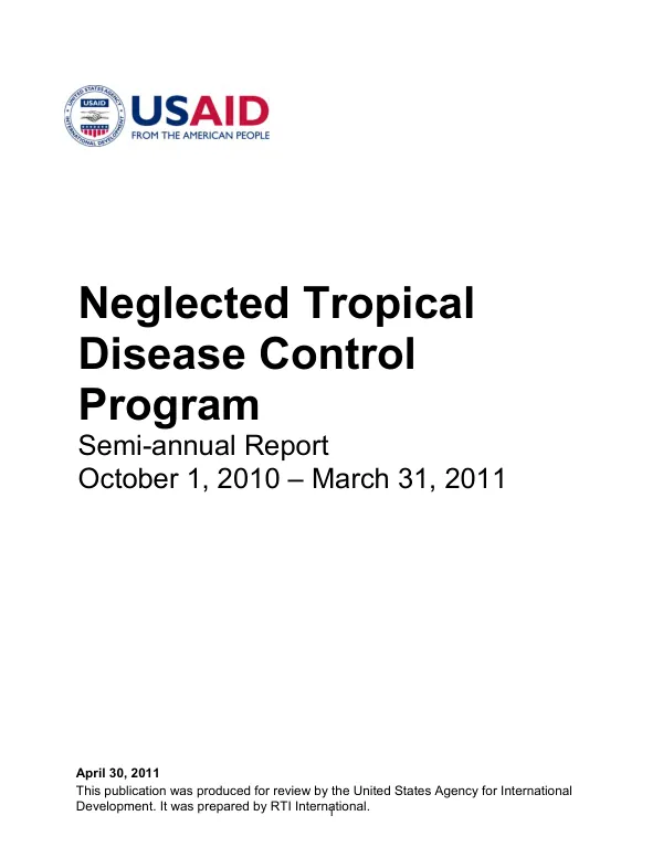 Neglected Tropical Disease Control Program Semi-annual Report October 1, 2010 – March 31, 2011
