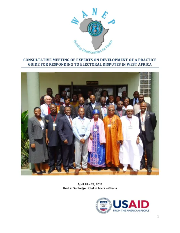 Consultative Meeting of Experts on Development of a Practice Guide for Responding to Electoral Disputes in West Africa
