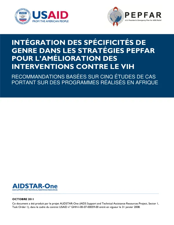 Intégration des spécificités de genre dans les stratégies PEPFAR pour l’amélioration des interventions contre le VIH