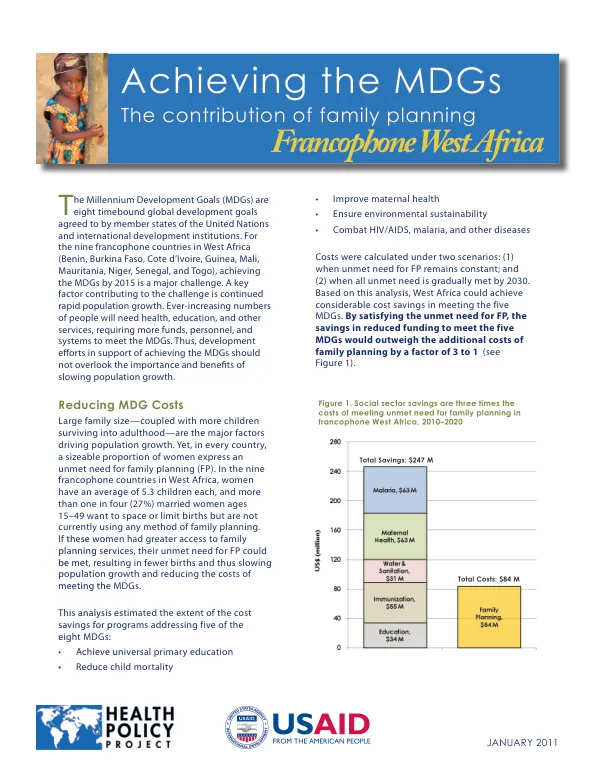 Reducing MDG Costs through Family Planning in Francophone West Africa