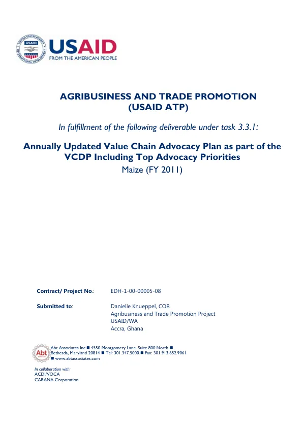 Annually Updated Value Chain Advocacy Plan as part of the VCDP Including Top Advocacy Priorities Maize (FY 2011)