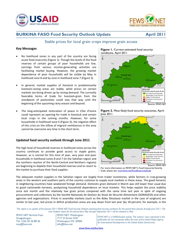 BURKINA FASO Food Security Outlook Update April 2011
