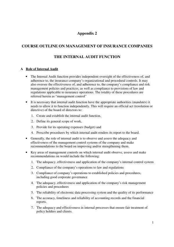 Course Outline on Management of Insurance Companies