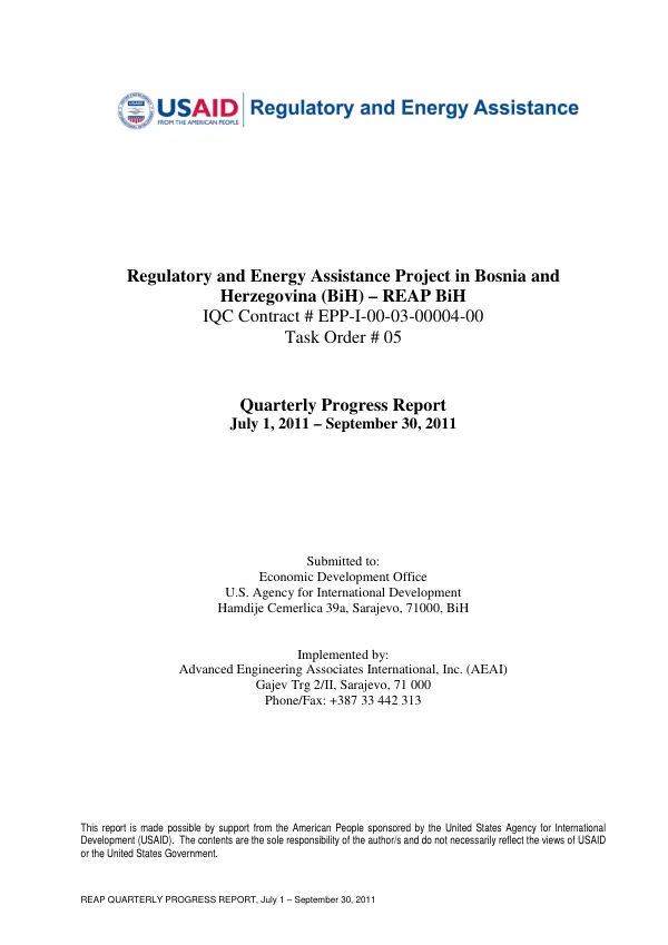 Regulatory and Energy Assistance Project in Bosnia and Herzegovina (BiH) – REAP BiH