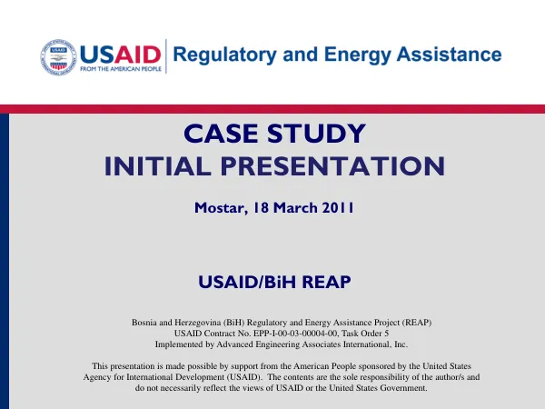 Bosnia and Herzegovina (BiH) Regulatory and Energy Assistance Project (REAP) Case Study