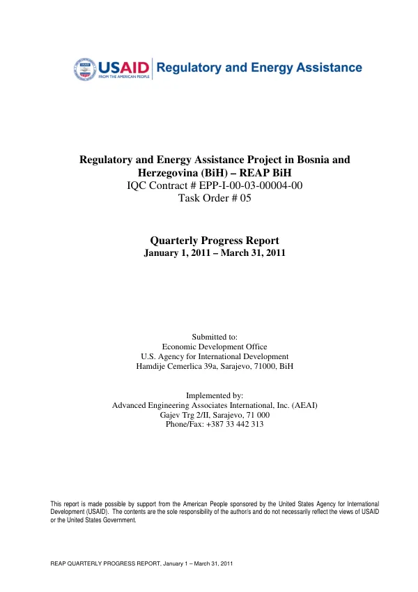 Regulatory and Energy Assistance Project in Bosnia and Herzegovina (BiH) – REAP BiH