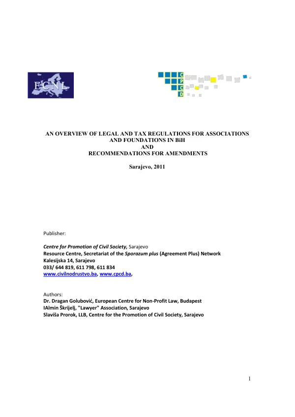 Analysis of Legal and Tax Regulations for Associations and Foundations, and Recommendations for Amendments