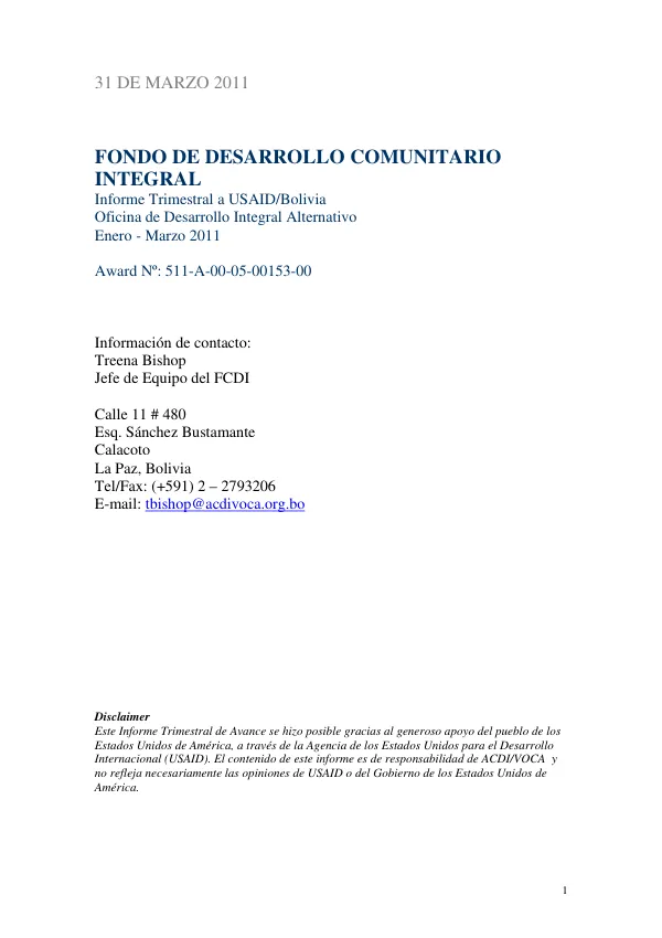 FCDI Informe Trimestral (Enero - Marzo 2011)