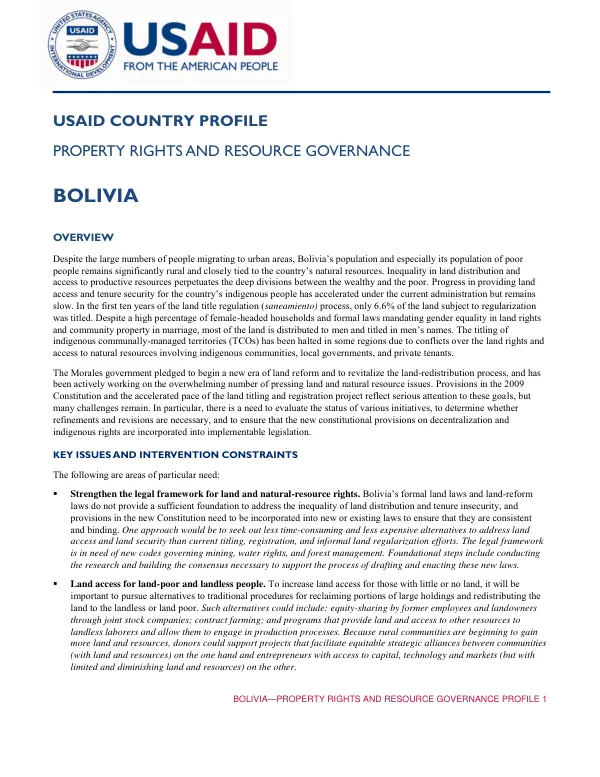 BOLIVIA—PROPERTY RIGHTS AND RESOURCE GOVERNANCE PROFILE