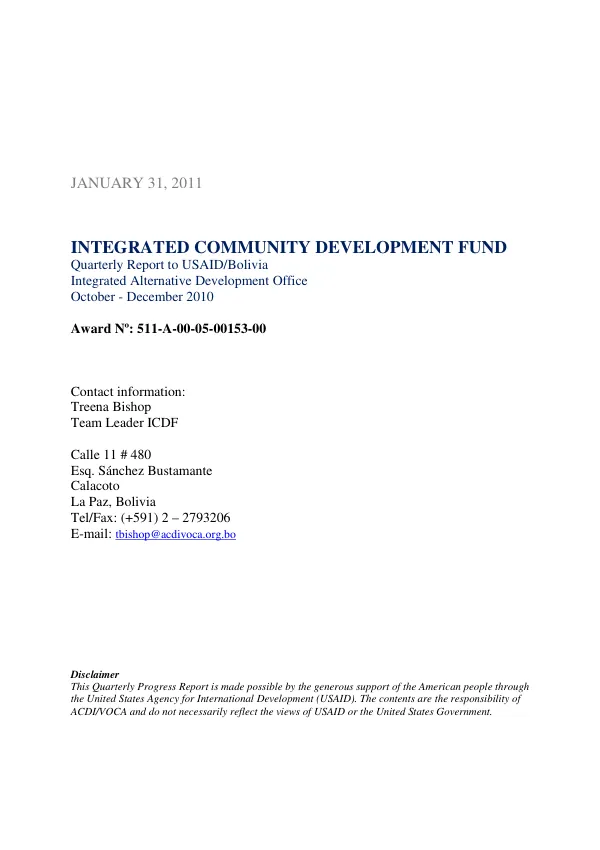 Integrated Community Development Fund Quarterly Report (October – December 2010)