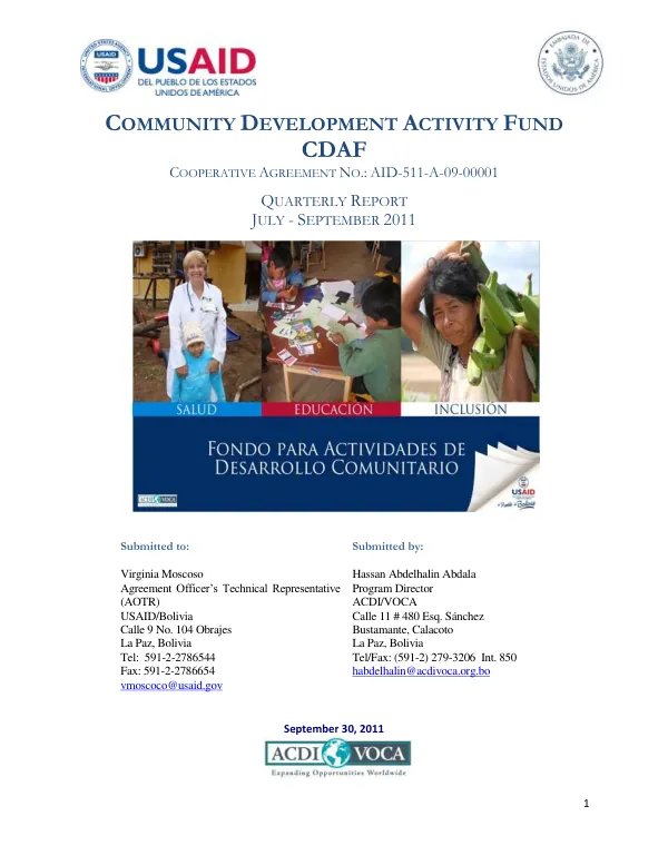 Quarterly Report: Community Development Activity Fund – CDAF Program