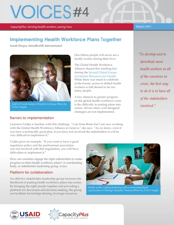 Implementing Health Workforce Plans Together