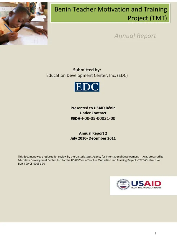 Annual Report on the Teacher Motivation and Training Project (TMT)