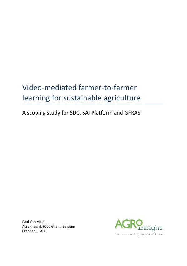 Video-mediated farmer-to-farmer learning for sustainable agriculture: A scoping study for SDC, SAI Platform and GFRAS
