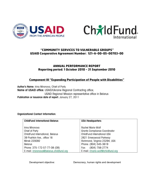 Annual Performance Report: Expanding Participation of People with Disabilities