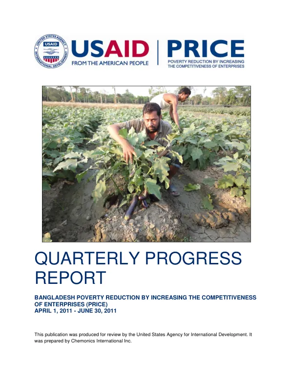 Quarterly Progress Report: Bangladesh Poverty Reduction by Increasing the Competitiveness of Enterprises (PRICE)