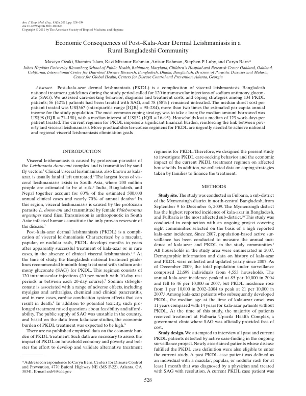 Economic Consequences of Post–Kala-Azar Dermal Leishmaniasis in a Rural Bangladeshi Community