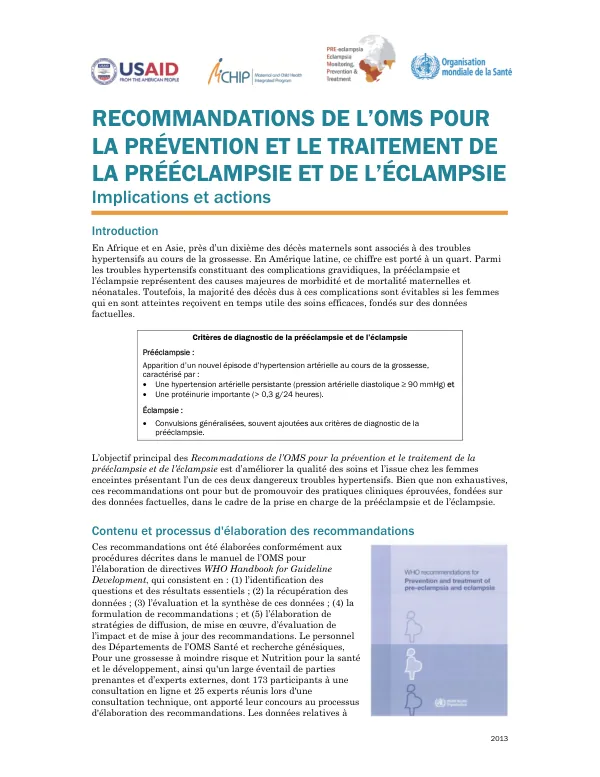 WHO Recommendations for Prevention and Treatment of Pre-eclampsia and Eclampsia