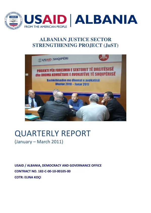 Albanian Justice Sector Strengthening Project (JuST) Quarterly Report for January – March, 2011